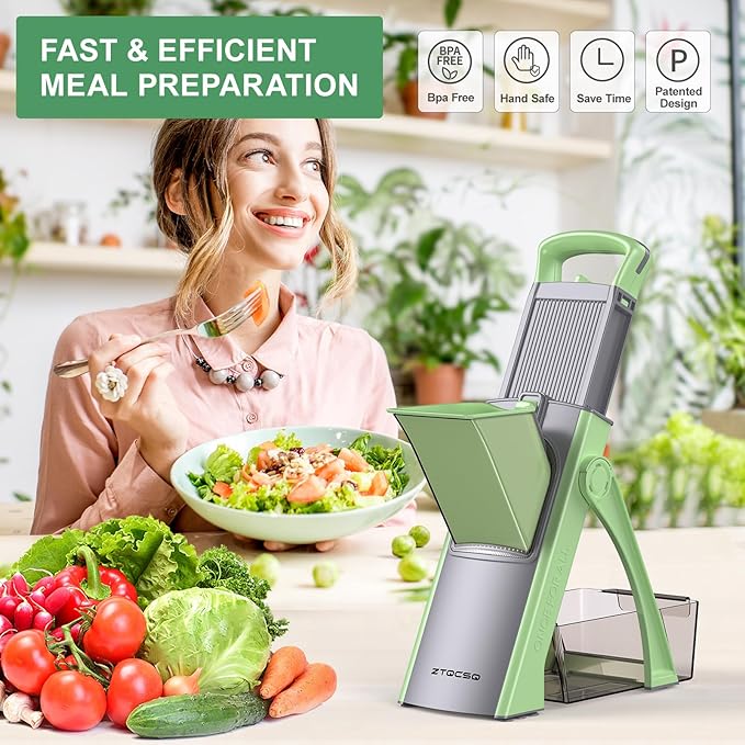 Upgraded Version Safe Mandoline Slicer for Kitchen, All in 1, Green