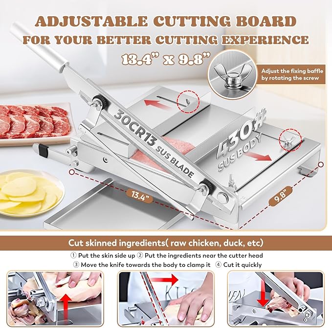 Moongiantgo Manual Frozen Meat Slicer Bone Short Rib Cutter Chicken Chopper Machine 13.5 Inch Double Blade Heavy Duty Guillotine Biltong Cutter for Korean BBQ Shabu Hot Pot (KD0288)