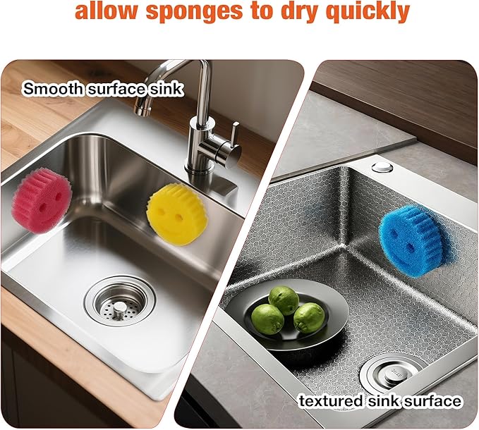 Smiley face sponge holder, kitchen Sink Caddy Organizer with Suction cup,Made of rust-proof aluminum that never rusts for Mommy & Daddy Sponges silvery (1-Pack）