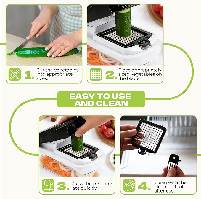 17 in 1 Vegetable Chopper, Multifunctional Food Chopper with Container, Stainless Steel Blades, Onion Chopper, Salad Slicer, Dicer, Spiralizer, Kitchen Gadgets with Cut-Resistant Gloves, BPA-Free