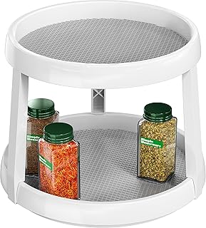 2-Tier Lazy Susan Spice Organizer, 10-Inch, White/Gray