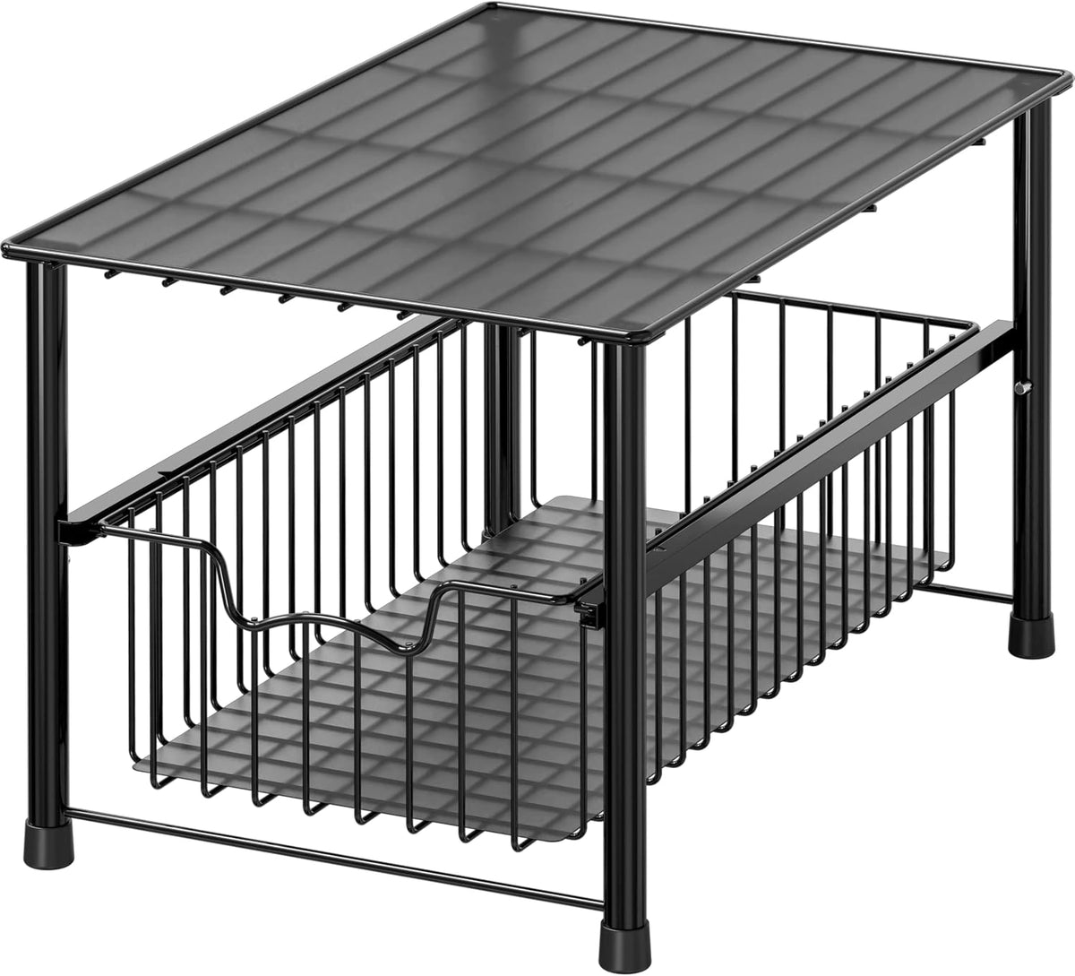Wired Stackable Under Sink Cabinet Sliding Basket, Black