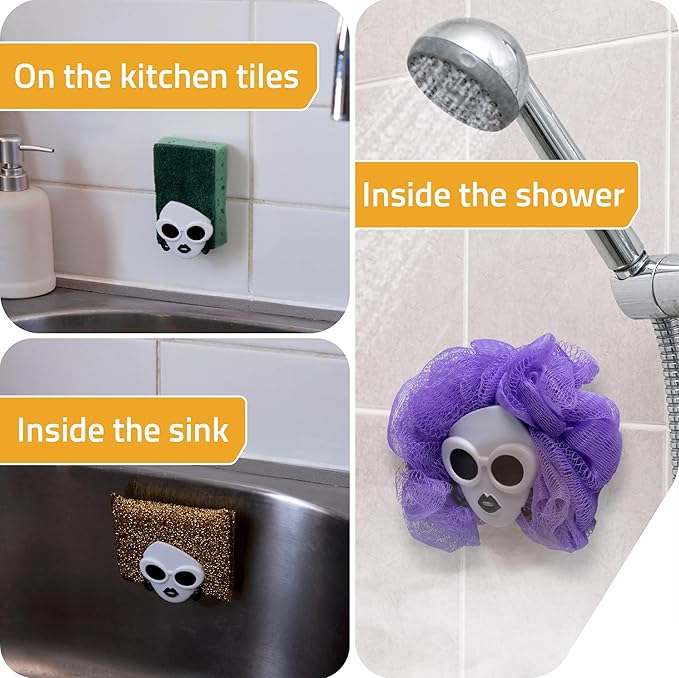 PELEG DESIGN New Dishco Girl Sponge Holder for Kitchen Sink, Cute Sponge Holder with Retro Groovy Design, Drains and Dries All Sponges, 1 Sponge Included