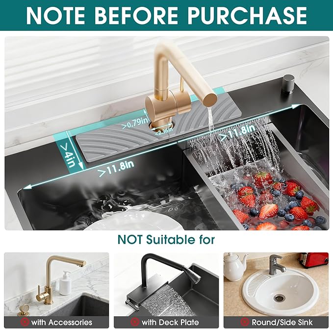 Quick Dry Stone Faucet Mat for Kitchen Sink - 15.8"x3.9" Natural Diatomite Stone Drying Mat for Kitchen Counter Bathroom Dish Dry Mat Auto Drainage Sink Protector (Light Grey)