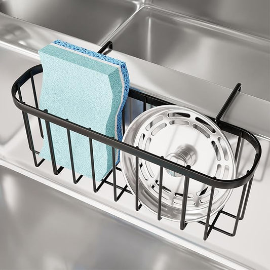 Sponge Holder for Kitchen Sink with Partition, Black