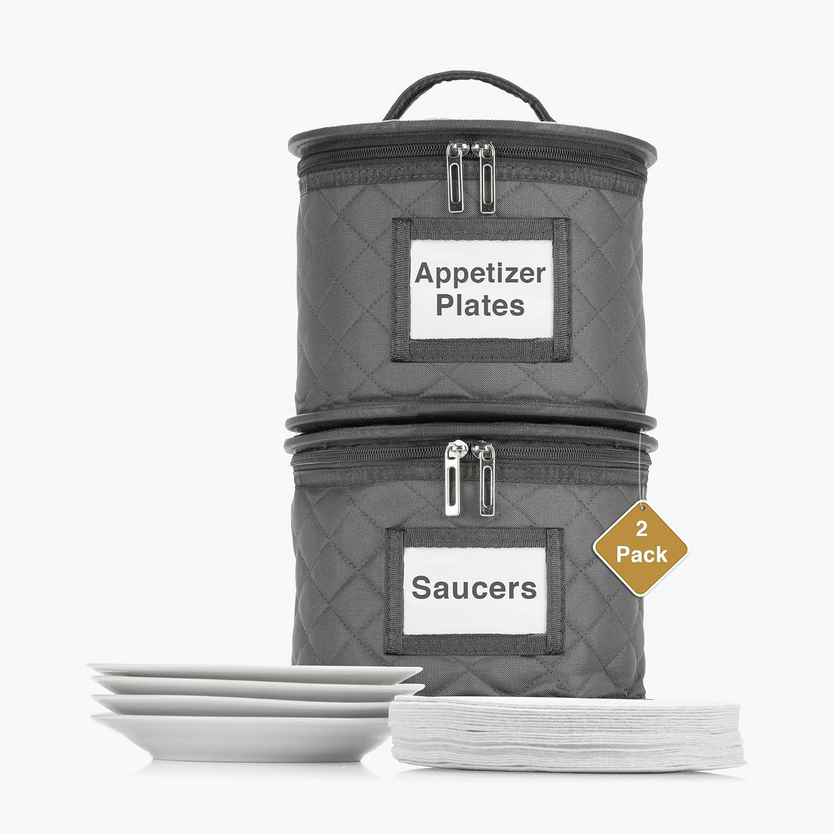 2 Pack 7" Appetizer and Saucer Storage Case, Dinnerware Storage Organizer