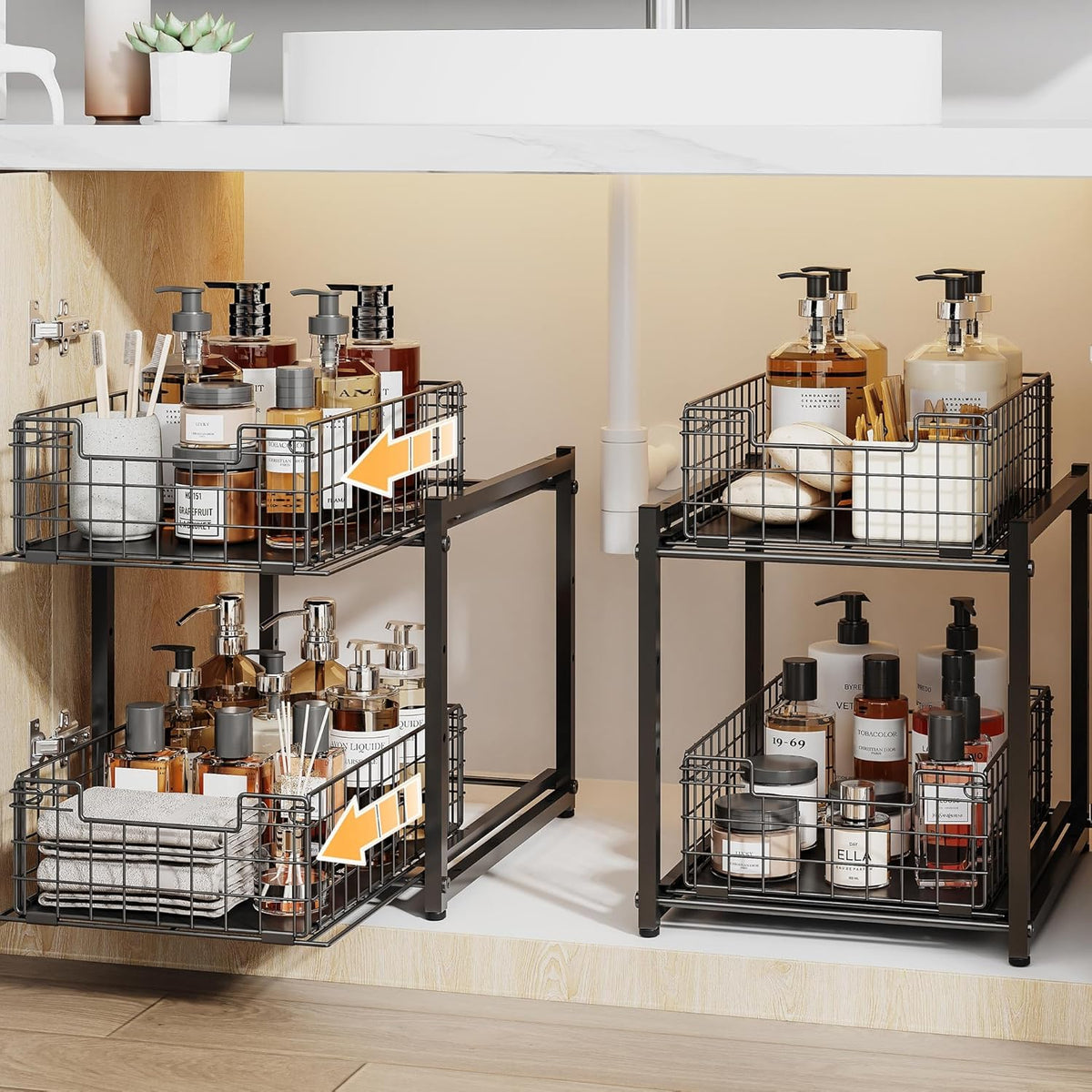 Under Sink Organizer, 2-Tier Pull Out Cabinet Organizer 2 Pack