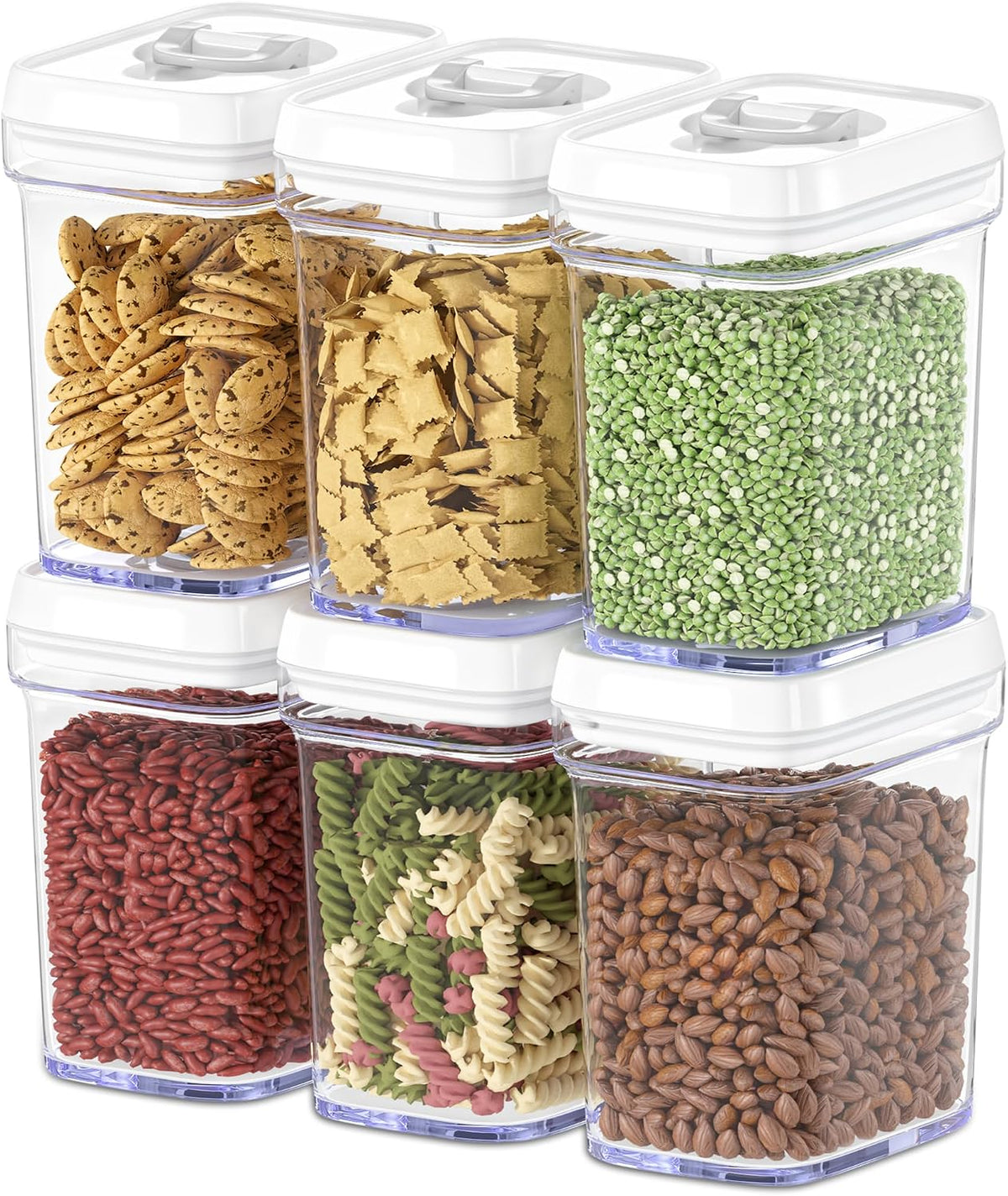 Airtight Food Storage Containers for Pantry With White Lids 1L - 6 Pack - Clear Plastic Air Tight Kitchen Containers Pantry Organization and Storage BPA-Free Keeps Food Fresh & Dry