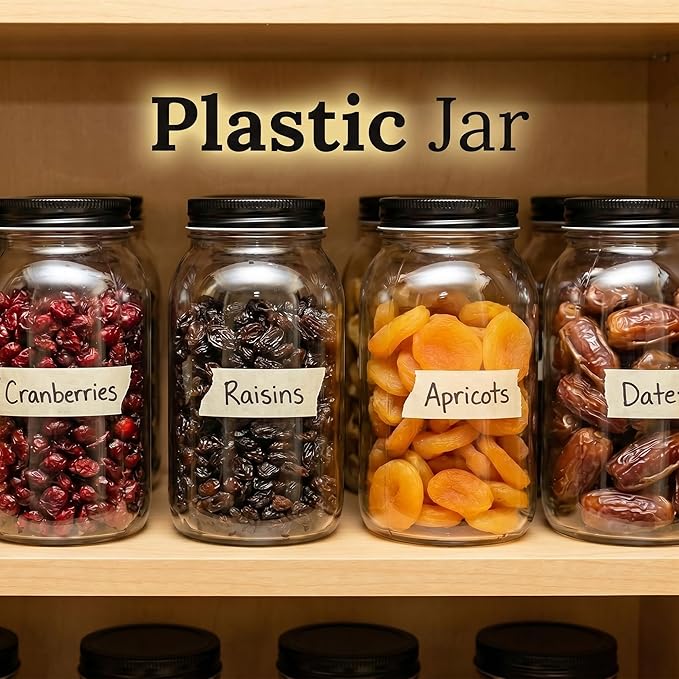 novelinks 32 oz Mason Jars with Plastic Lids, 12 Pack Large Plastic Salad Jars with Lids 32oz, Reusable Spice Containers & Kitchen Jars for Pantry Organization (12 Pack,Black)