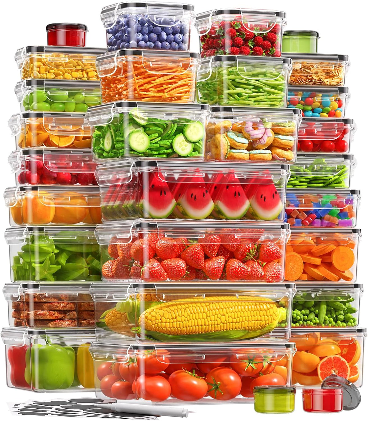 60 PCS Food Storage Containers with Lids, Plastic Food Containers