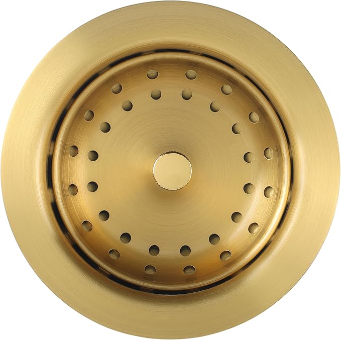 LQS Kitchen Sink Drain Assembly, Sink Drain Basket Strainer 304 Stainless Steel with Removable Sink Strainer Basket and Stopper 3-1/2-inches Gold