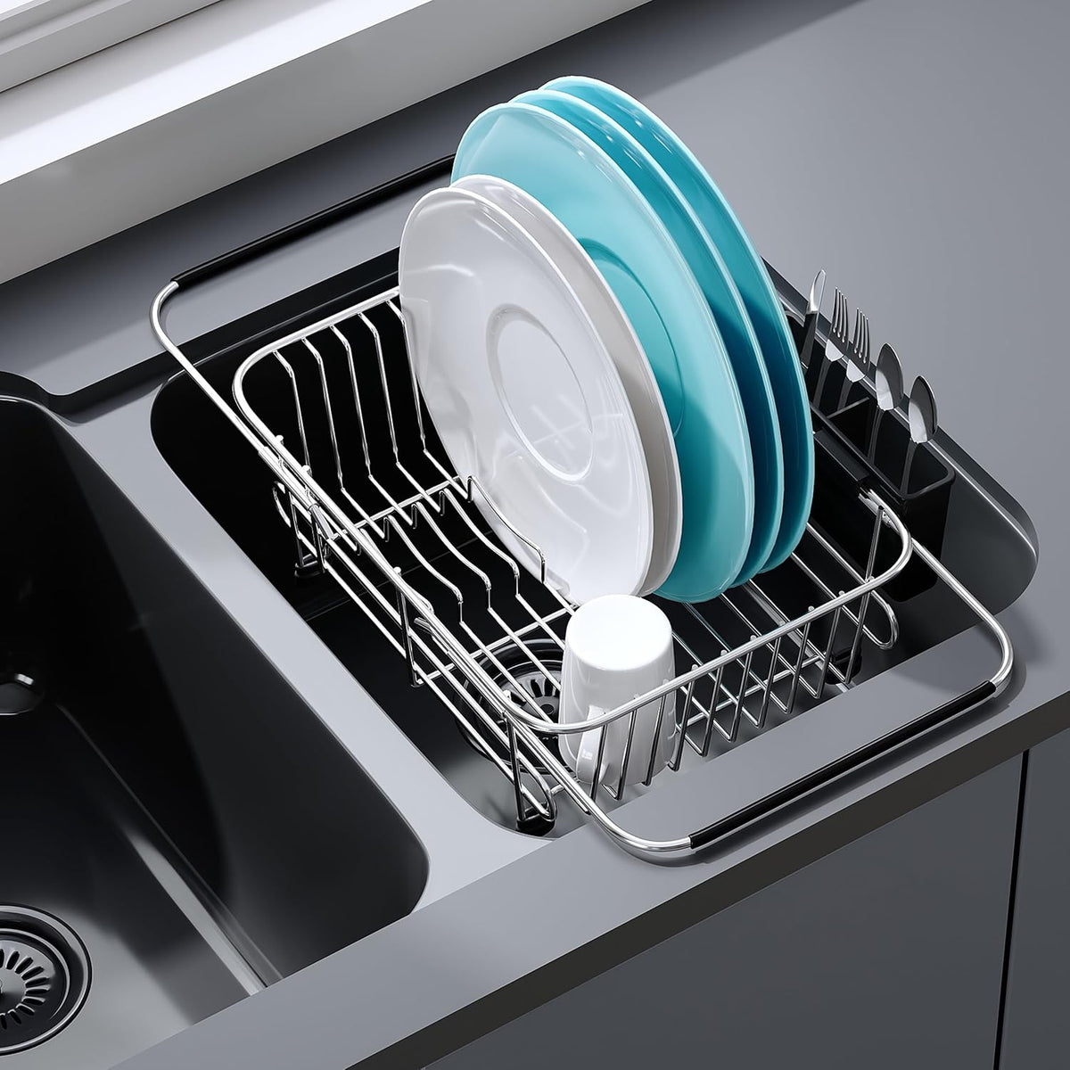 Sink Small Dish Drying Rack with Utensil Holder, for RV, Apartment