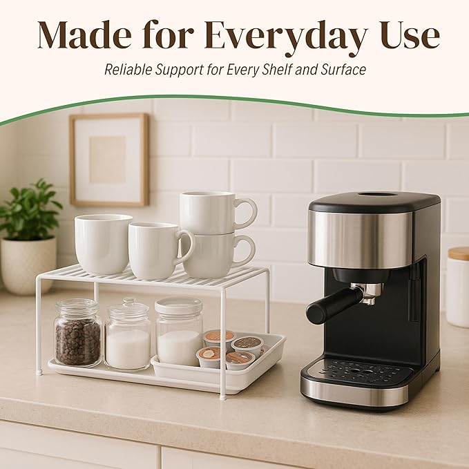 Evelots Kitchen Cabinet Wire Shelf Organizer/Rack - 4 Pack Sturdy Metal Shelf Risers - Double Your Counter Space - Great for Kitchen, Freezer, Pantry and Bathroom - Rustproof - White
