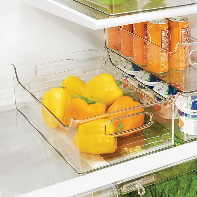 iDesign Stackable Clear Plastic Storage Bin, Kitchen Organizers for Fridge, Cabinet, or Pantry, 4-Pack