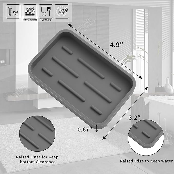 MicoYang Silicone Kitchen Sink Organizer Tray for Multiple Usage,Easy Clean Sponges Holder for Kitchen Bathroom Counter or Sink,Dish Soap Dispenser,Scrubber,Bottle,Cup Grey 4.9”x 3.2”
