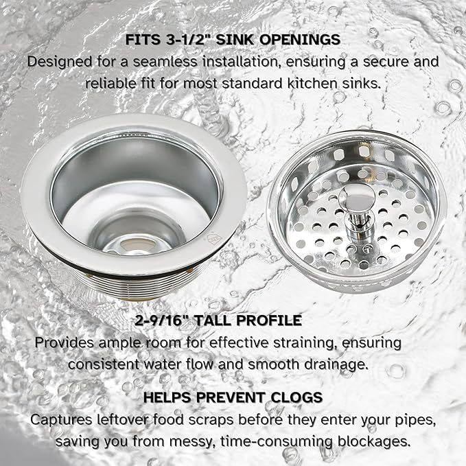Westbrass A2165-05 4-1/4" OD Post Style Large Kitchen Basket Strainer with Waste Disposal Flange and Stopper Drain Set, Polished Nickel