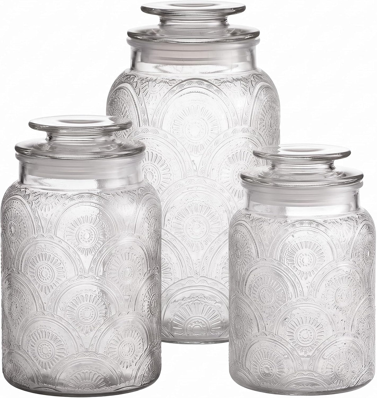 Clear Glass Kitchen Canister Set, Retro Design 3PC, 34-54oz