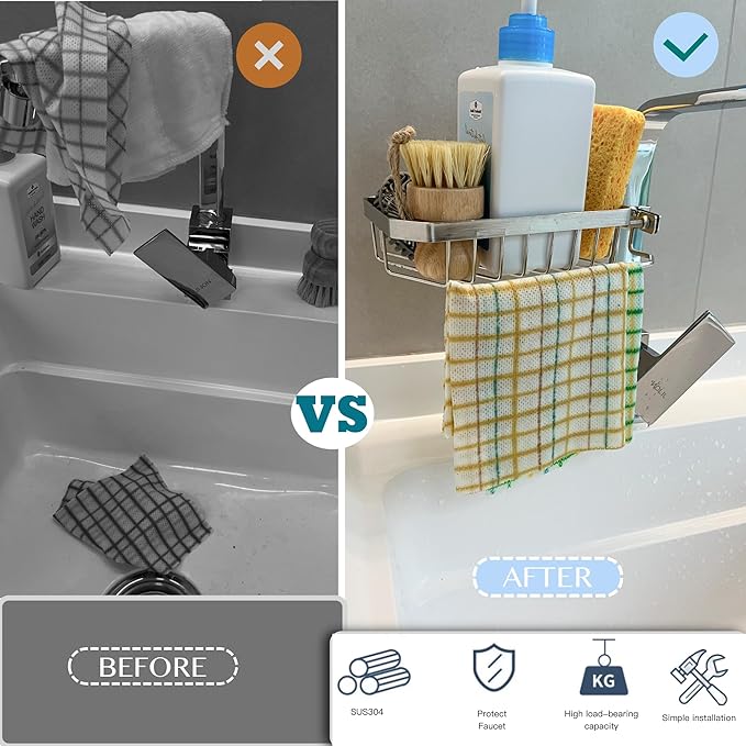 Sink Sponge Holder, Soap Holder Shower, Sink Drying Rack, Soap Container, Bathroom Organizers, Sponge Caddy, Kitchen Organization and Storage, Kitchen Rack, Bathtub Organizer (ROUND LEFT)