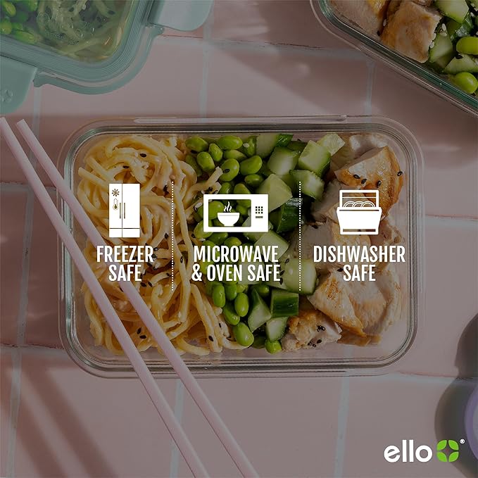 Ello Color Lock 8PC Mixed Glass Food Storage Sets, Leak-Proof Glass Food Storage Containers