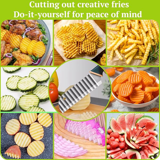 Suuker Crinkle Cut Knife, Crinkle Cutter for Veggies, Potato Slicer Wave Chopper, Stainless Steel Wave Fries Cutter With Ergonomic Handle for French Fry, Cucumber, Carrot and Fruit