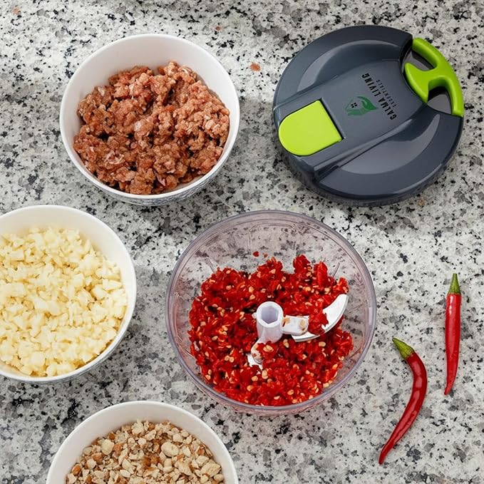 Manual Food Chopper, Hand Pull Vegetable Chopper with Stainless Steel Blades, Multi-Function Food Processor for Onion, Garlic, Meat & Fruits