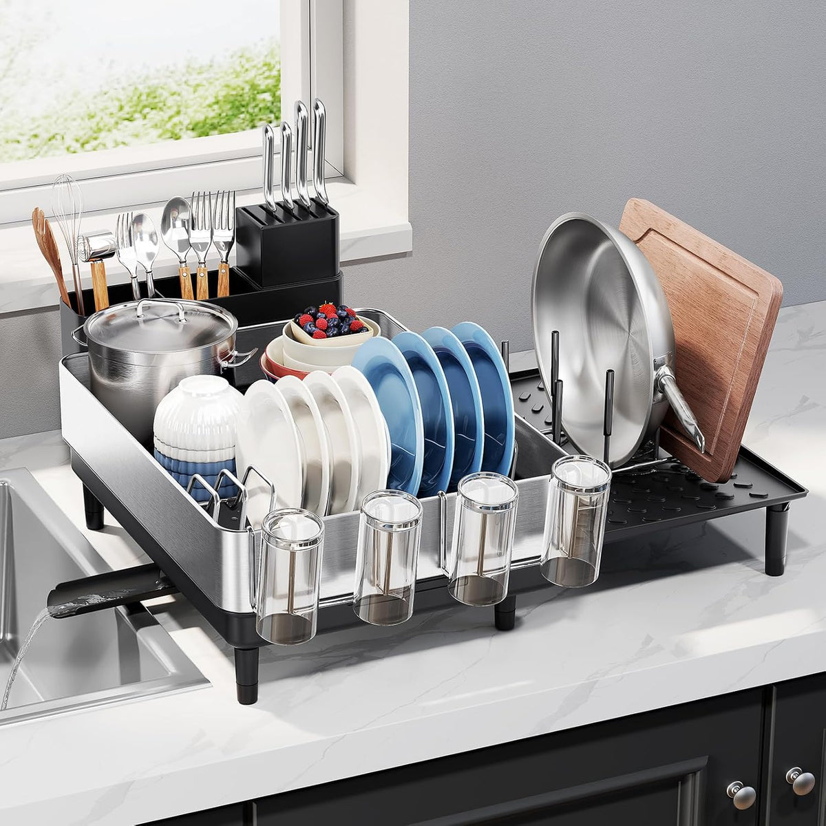 Expandable Dish Drying Rack, Stainless Steel, Large Capacity