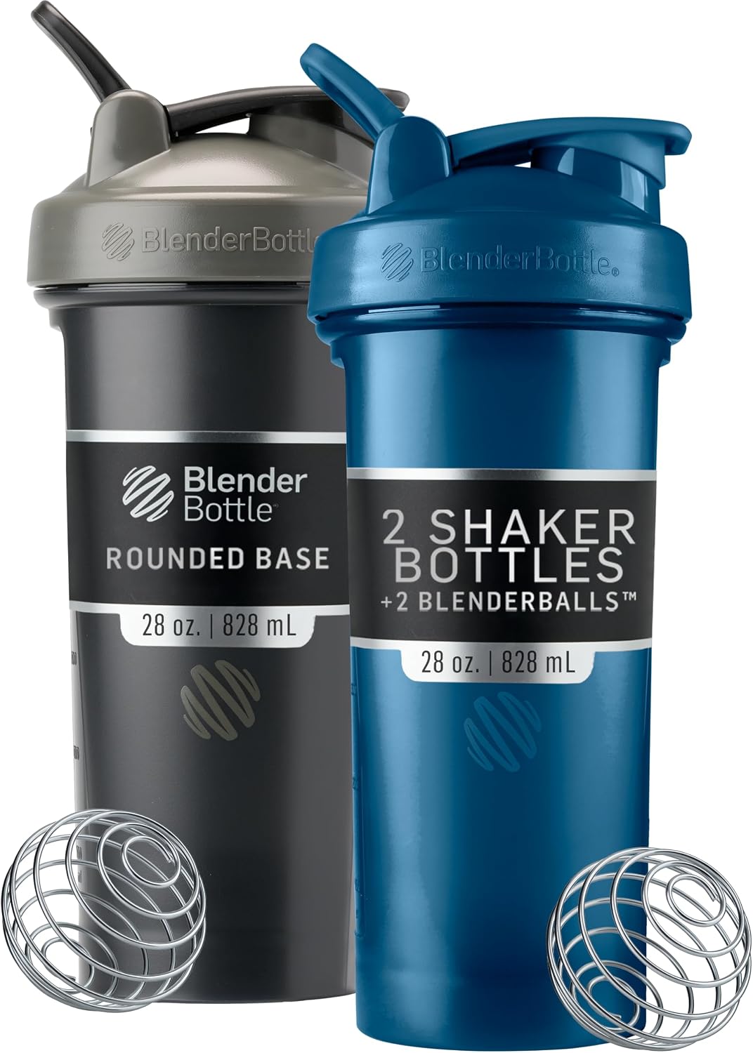 Classic V2 Plastic Shaker Bottle 28 oz Black & Navy, 2-Pack