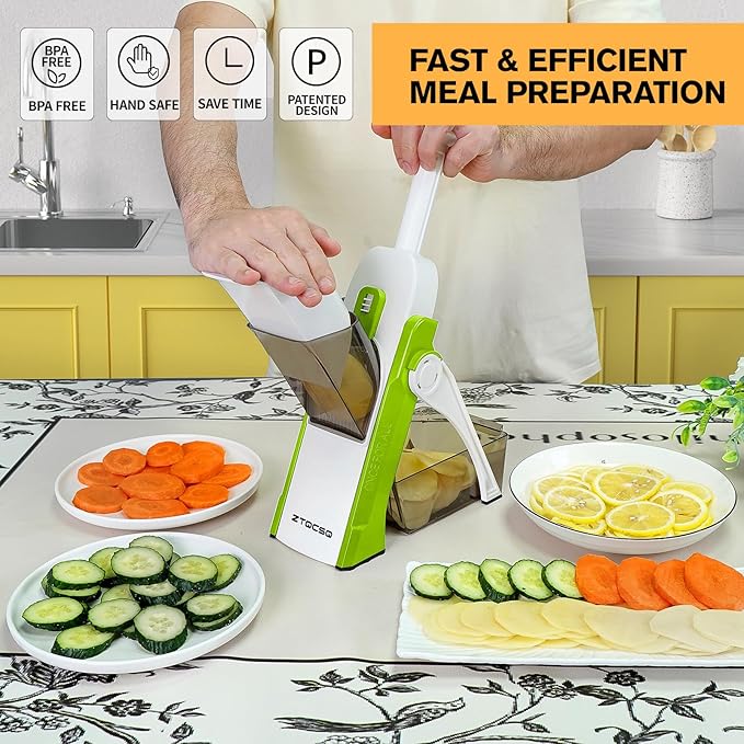 Safe Mandoline Slicer for Kitchen, Vegetable & Food Cutter & Thickness Adjustable 0.1-8 mm. Easy to Clean, Storage, Kitchen Faster Slice Artifact (Only Slice, Green)