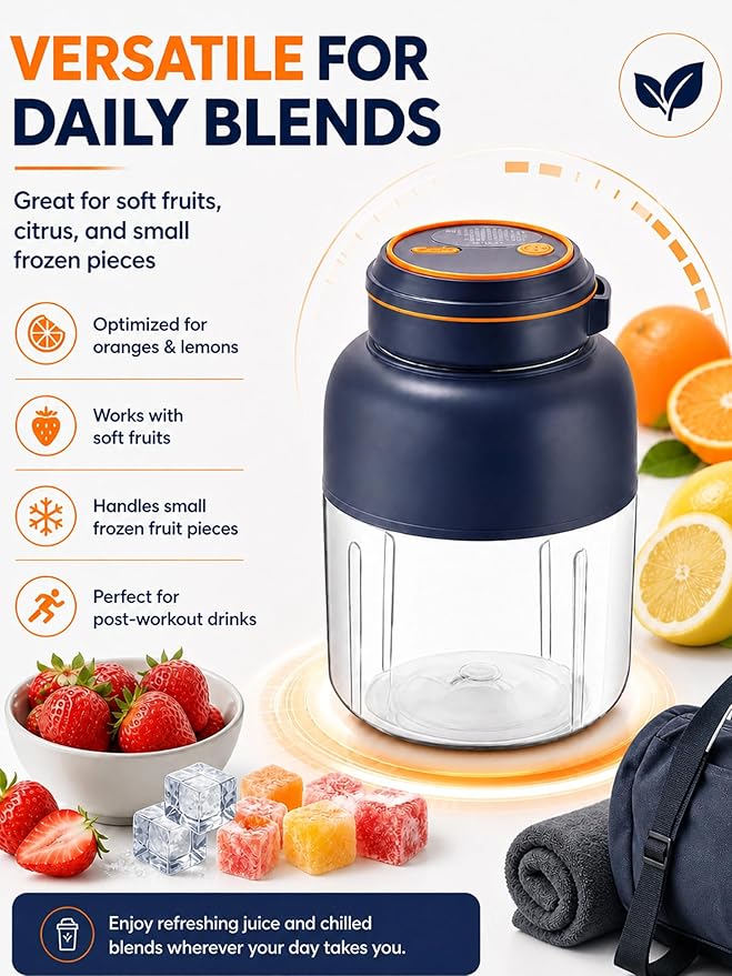 Wireless Juicer Cup, 2026 New 1300ml Portable Electric Juicer Cup, USB Rechargeable Electric Juicers Cups with Dual Lid, Portable Blender for Shakes & Smoothies with Zero Cord Hassle (A-1300ml)