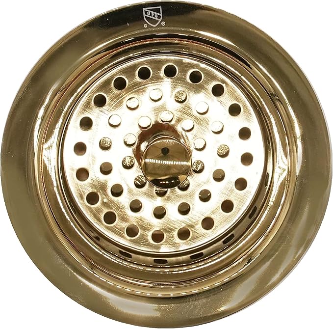 Westbrass A2165-01 4-1/4" OD Post Style Large Kitchen Basket Strainer with Waste Disposal Flange and Stopper Drain Set, Polished Brass