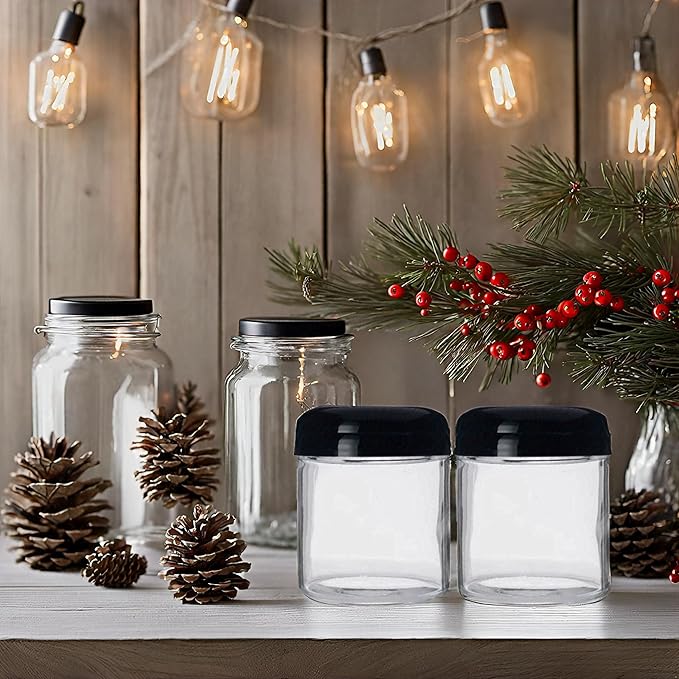 JARMING COLLECTIONS Mason Jars 16 oz Glass Extra Wide Mouth Pint Storage Jars with Lids - BPA Free Plastic Storage Lids - Made in USA - Pint Glass Jars 16 oz with Lids, Ryan16BKX3