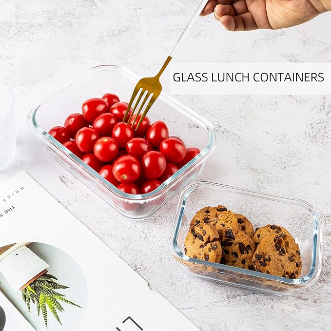 16PCS (8 Bowls + 8 Lids) High Borosilicate Glass Meal Prep Containers, Food Storage Containers with Airtight Lids, Glass Lunch Bento Boxes,Dishwasher Safe, grey