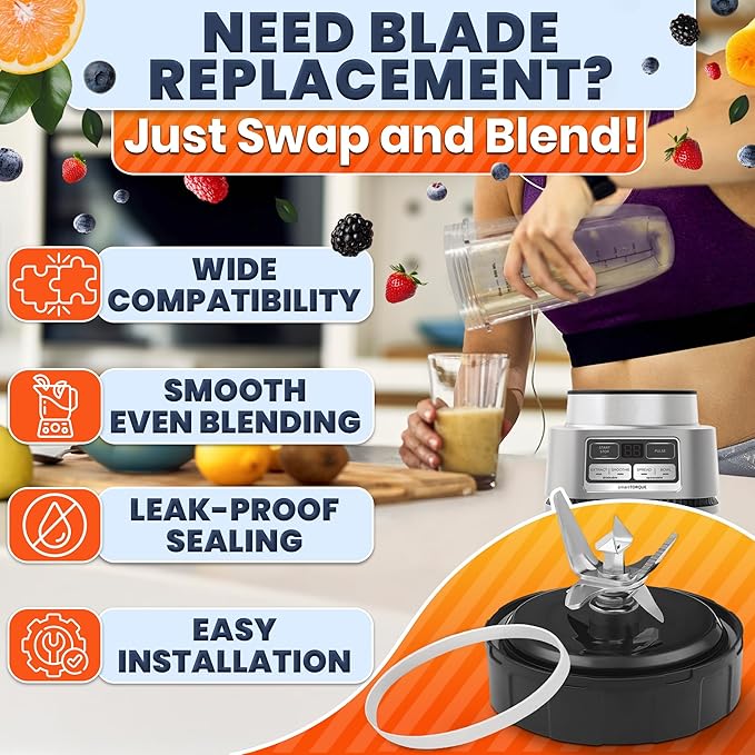 Replacement Blade for Ninja Blender – Compatible with Foodi Power Blender SS100 SS101 SS101C SS150 SS151 SS300 SS350 SS351 SS351TGT CO351B CO101B – Stainless Steel Replacement Blades 7 Fin Male 3.9"