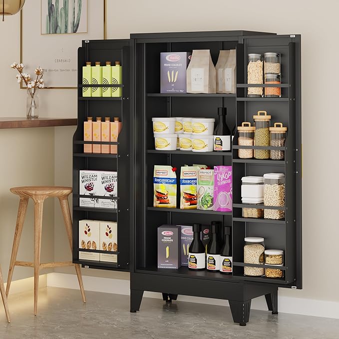 winiowa 51" Metal Kitchen Pantry Storage Cabinet, Pantry Cabinet with Doors and Adjustable Shelves, Steel Storage Cabinet for Kitchen, Dining Room, Living Room-Black