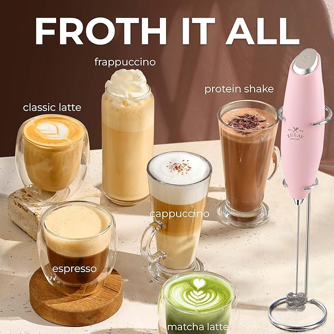 Zulay Kitchen Powerful Milk Frother Wand With Duracell Batteries - Ultra Fast Handheld Drink Mixer - Electric Whisk Foam Maker for Coffee, Lattes, Cappuccino & Matcha - Triple Whisk - Mint Candy