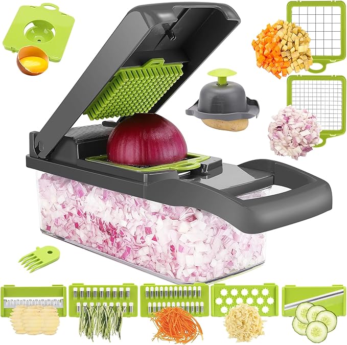 AHCZDDK Vegetable Chopper - Time-and Labor-Saving Food - Pro Onion Cutter and Dicers, 12 in 1 Multifunctional Veggie Chopper, Container for Salad Potato Carrot Garlic…
