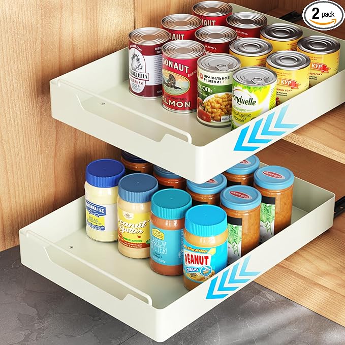iSPECLE Slide Out Cabinet Drawers - 2 Pack Peel and Stick Pull Out Drawers for 13" Wide Cabinet and Above, No Screw Adhesive Drawer Easily Slide to Get Deep Item without Digging in the Deep, Black
