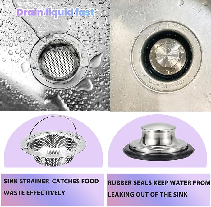 2 Pack Kitchen Sink Drain Strainer with Handle 4.5 inch Diameter, Rust Free (Kitchen Sink Stopper)