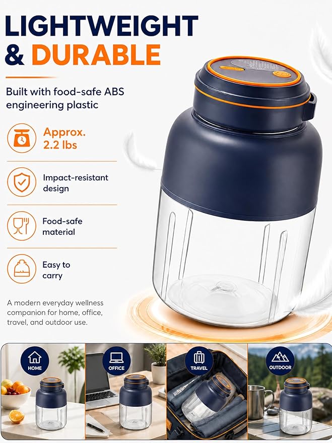 Wireless Juicer Cup, 2026 New 1300ml Portable Electric Juicer Cup, USB Rechargeable Electric Juicers Cups with Dual Lid, Portable Blender for Shakes & Smoothies with Zero Cord Hassle (B-800ml)