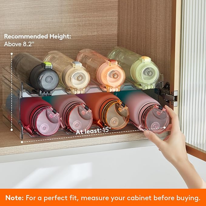 Lifewit Stackable Water Bottle Organizer for Cabinet, Plastic Bottle Holder Fits Bottles/Tumblers up to 3.8" Diameter for Pantry/Countertop, 2 Tier Holds 8 Bottles 38 x 20 x 15 cm/15 x 8 x 5.7"