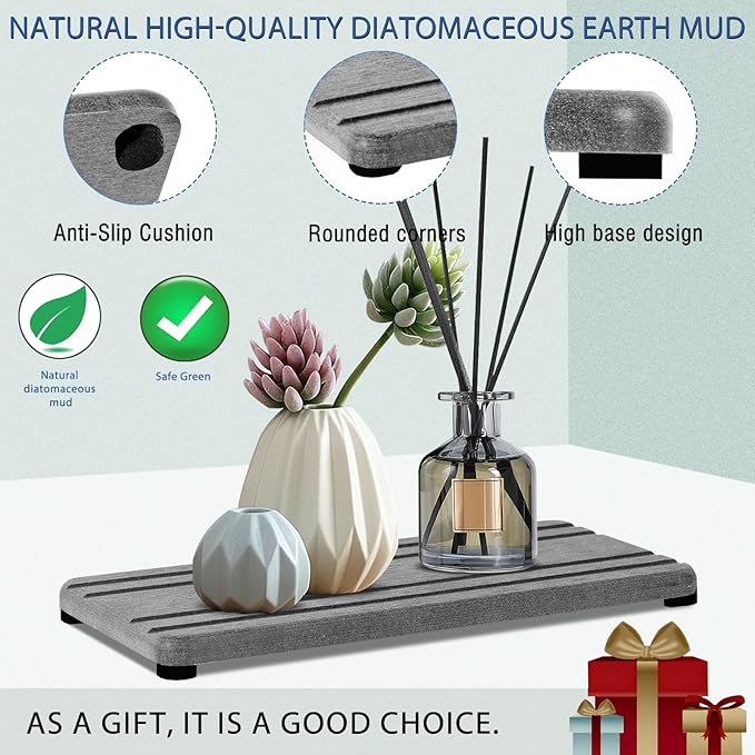 2PCS Water Absorbing Stone Tray, Quick Drying Diatomite Stone Sink Tray, Water Absorbent Diatomite Coasters for Kitchen Sink