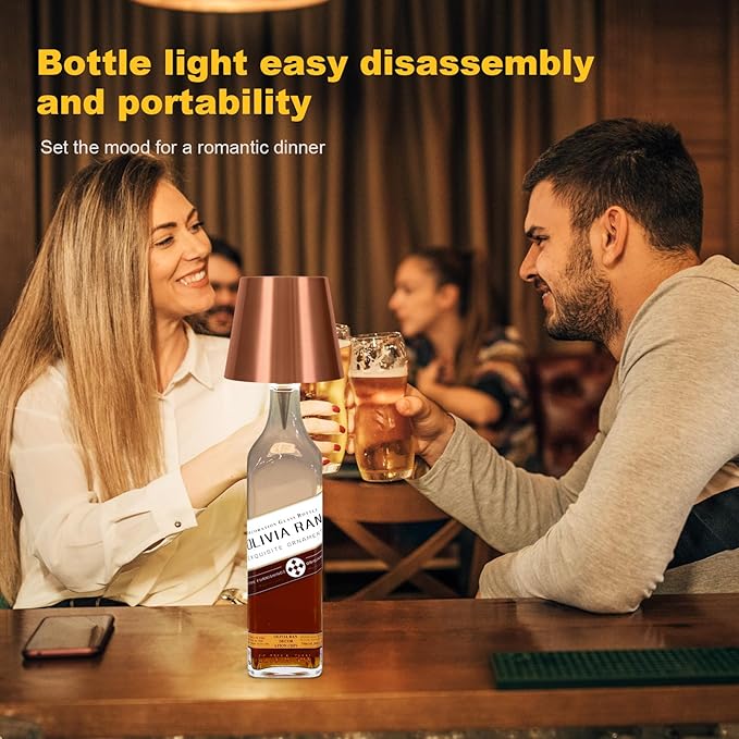Wireless Bottle Lamp, 2026 New 3 Color Rechargeable Led Wine Bottle Lights for Bars Restaurants (Champagne, 1PC)