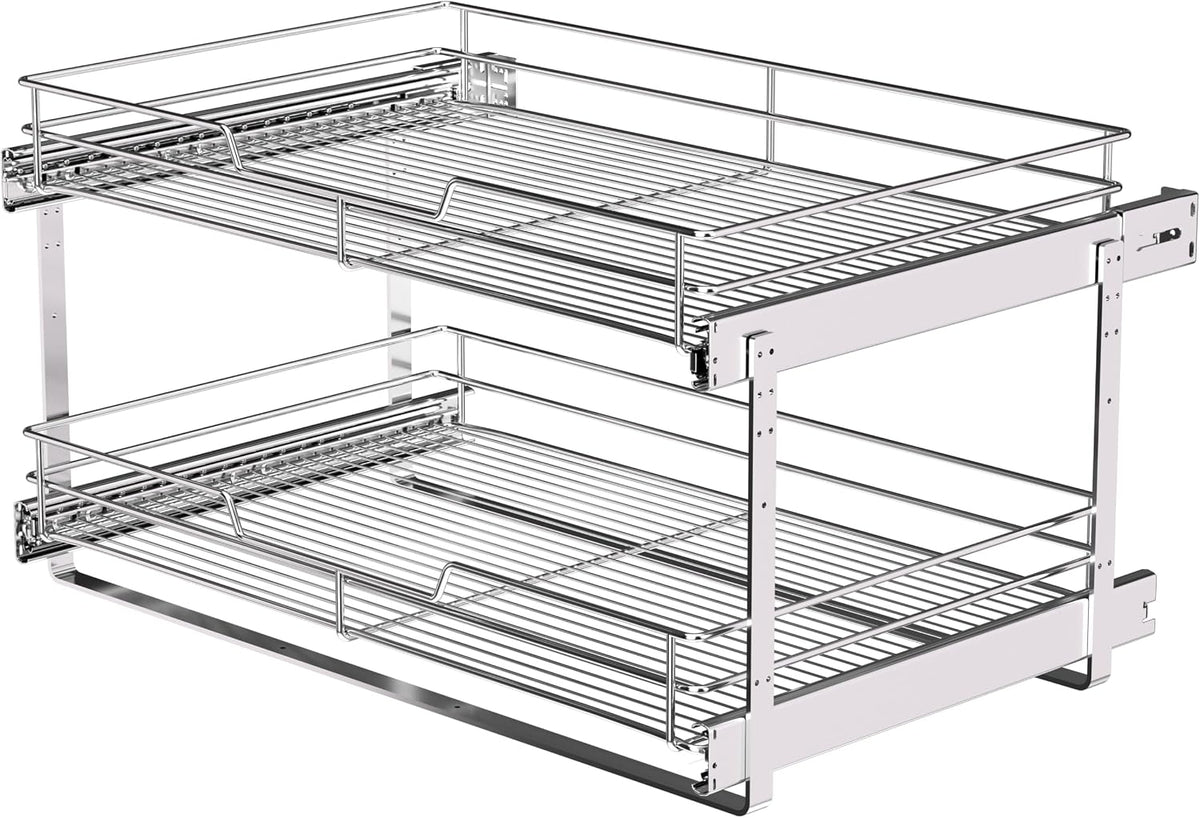 2-Tier Pull Out Cabinet Organizer, 26" W x 22" D, Chrome
