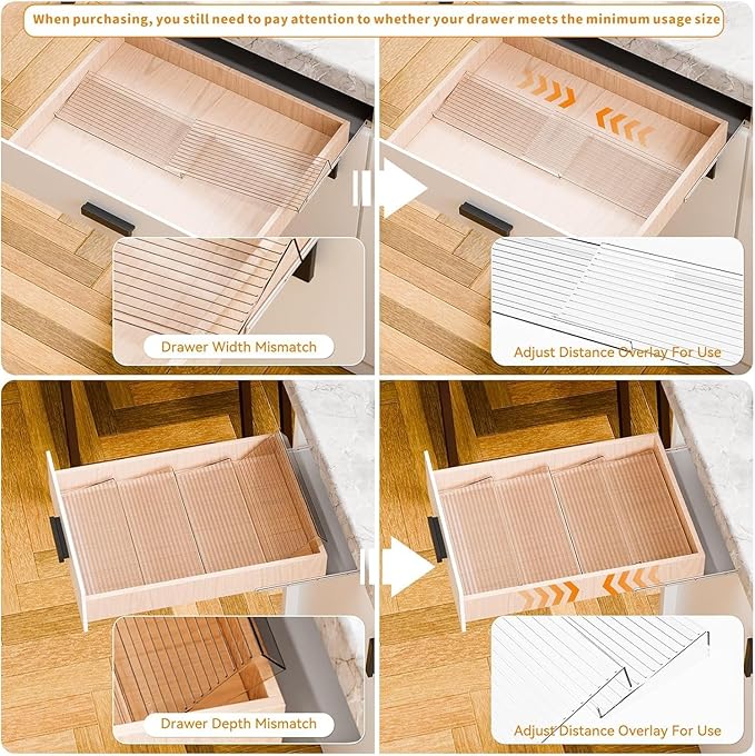Yieach 4 Pack Adjustable In Drawer Spice Organizer - Expandable From 11'' to 22'' - Acrylic Drawer Seasoning Organizer,Clear Spice Organization Tray for Cabinet Drawers Condiment,Nail Polish and Jar