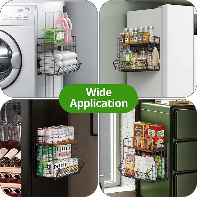 Magnetic Shelf for Fridge with Wood Lid, Fruit Potato and Onion Storage Bins, Pantry Organizers and Storage, Strong Magnetic Spice Rack for Refrigerator, Kitchen Counter and Laundry Room (X-Large)