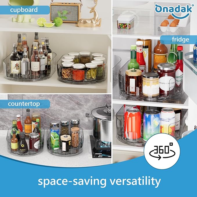 Lazy Susan Turntable Organiser for Fridge, 360°Rotating Spice Racks for Kitchen Cabinet, Fridge and Pantry Organizer, 33 X 7.5cmClear PET Revolving Condiment Holder﻿