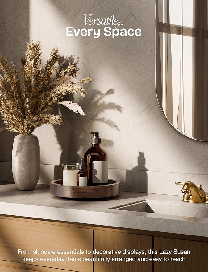 TIDITA 10” Small Lazy Susan Organizer, Acacia Wooden Lazy Susan Turntable for Cabinet - 360° Swivel Pantry Organizers and Storage for Home and Kitchen - Decorative Tray, Cheese Board (Walnut Color)