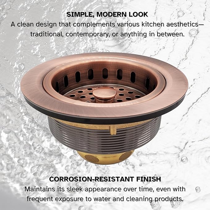 Westbrass D214-11 3-1/2" Post Style Large Kitchen Sink Basket Strainer, Antique Copper