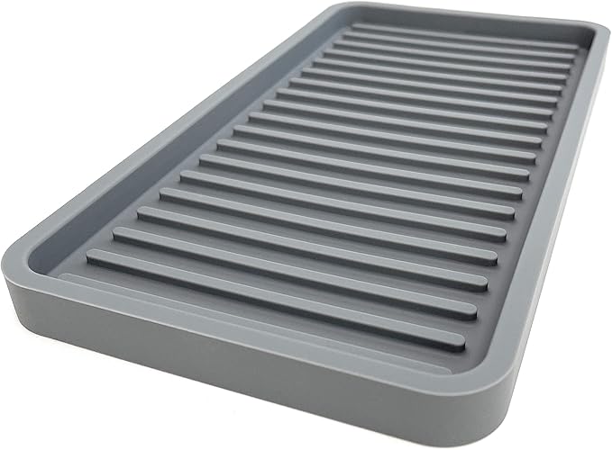 Silicone Kitchen Sink Organizer Tray, Sponge Holder and Countertop Protector | Bathroom and Kitchen Soap Dish and Dispenser Tray (Grey, 10"x5.25")