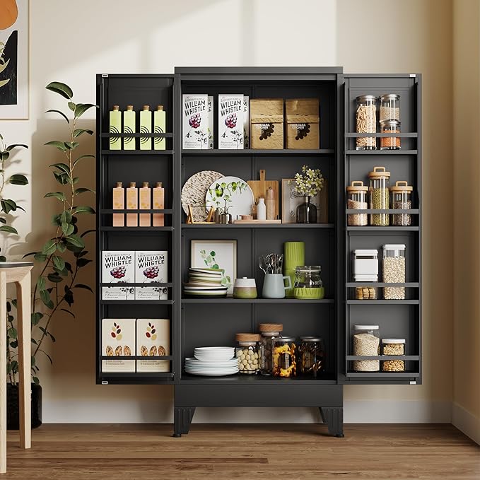 winiowa 51" Metal Kitchen Pantry Storage Cabinet, Pantry Cabinet with Doors and Adjustable Shelves, Steel Storage Cabinet for Kitchen, Dining Room, Living Room-Black